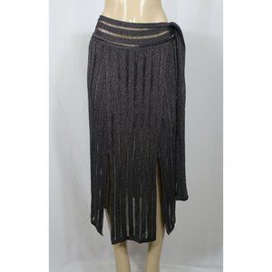 Tabula Rasa NWT Sheer Skirt Fringe Alpana Grey Solid Stripe Panel Tie Medium
